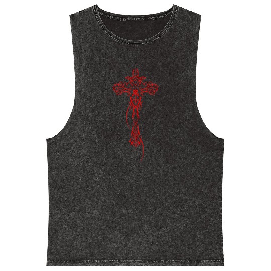 Cyber Crucifix Awesome Cybersigilism For Geometric Mineral Wash Tank Tops