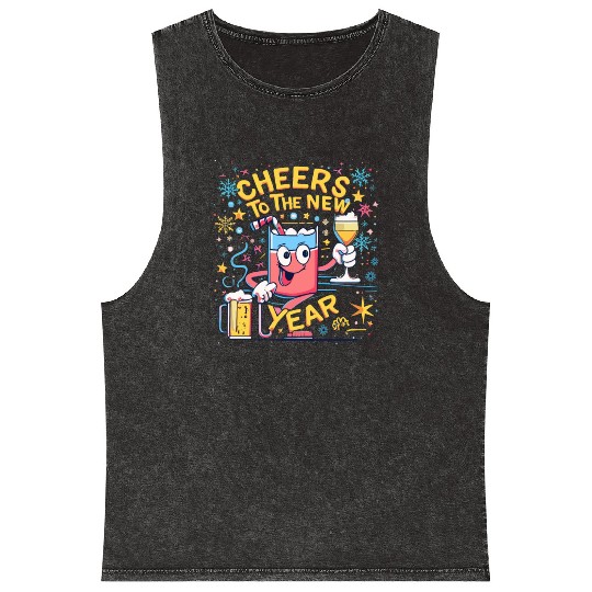 NYE Cheers To The New Year Happy Winter Holiday Mineral Wash Tank Tops