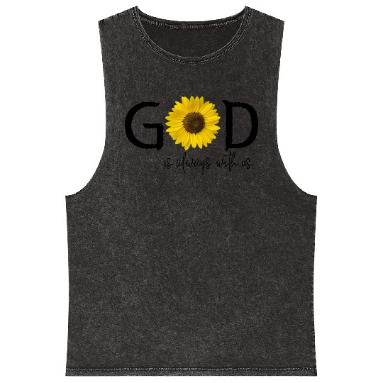 God is always with us, Catholic Christian sentense Mineral Wash Tank Tops