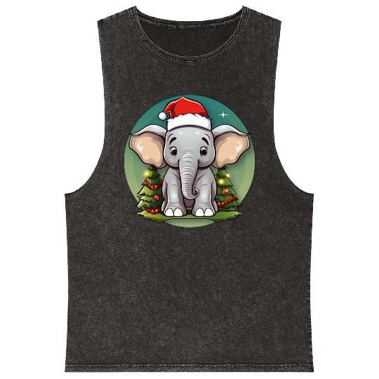 Elephant Christmas Mineral Wash Tank Tops