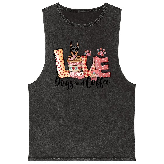Doberman Dog Coffee Lover Valentines Day Mineral Wash Tank Tops