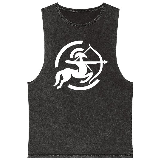 Zodiac Sagittarius Arc Icon Minimalistic White Mineral Wash Tank Tops