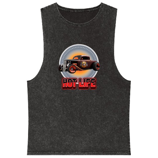 Hot Life Hot Rod Car Mineral Wash Tank Tops