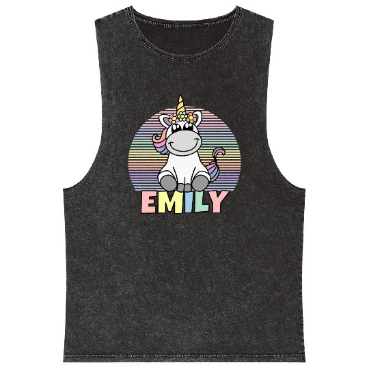 Emily Name Unicorn Mineral Wash Tank Tops