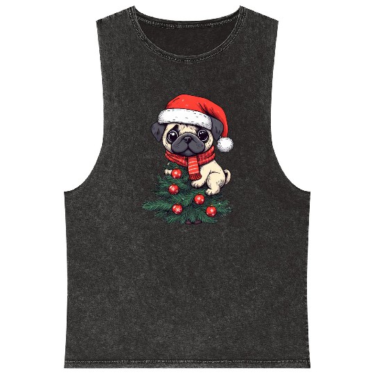 Christmas Pug - Adorable Tree Guardian Mineral Wash Tank Tops