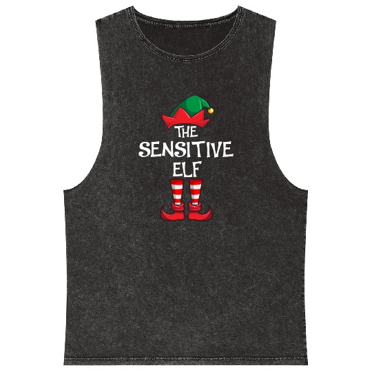 Sensitive Elf Matching Family Christmas Mineral Wash Tank Tops