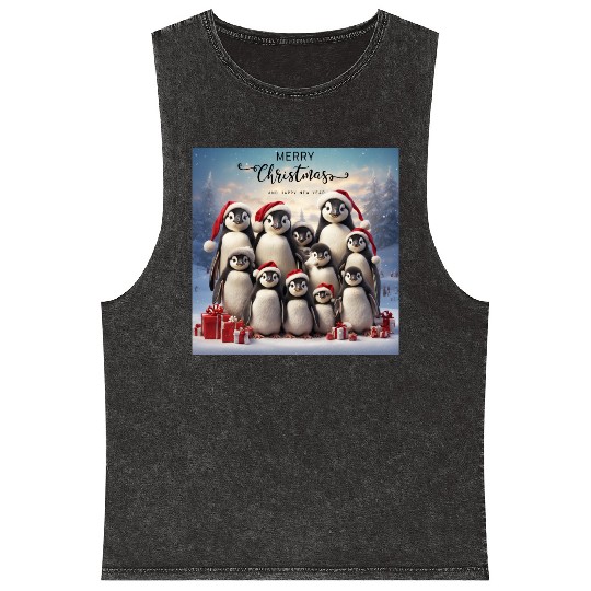 Christmas funny penguins Mineral Wash Tank Tops