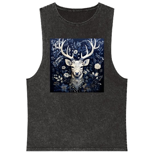 Enchanted Forest Deer Winter Bloom Mineral Wash Tank Tops