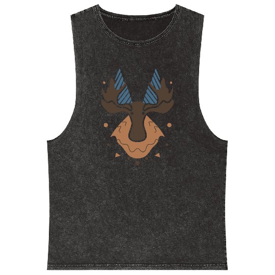 Moose Mountains Design Boho Style Vector 3 Colors Mineral Wash Tank Tops
