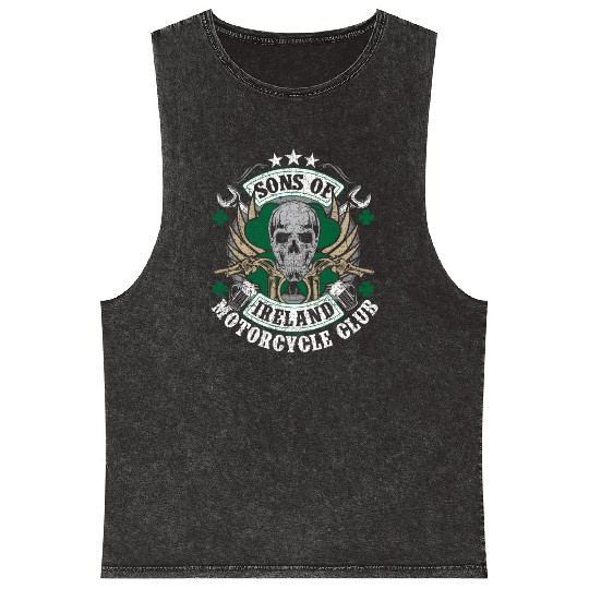 Motorcycle Sons Of Ireland Club Biker Distressed Mineral Wash Tank Tops