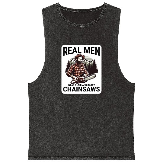 Lumberjack Woodworker Woodcutter Chainsaw Arborist Mineral Wash Tank Tops