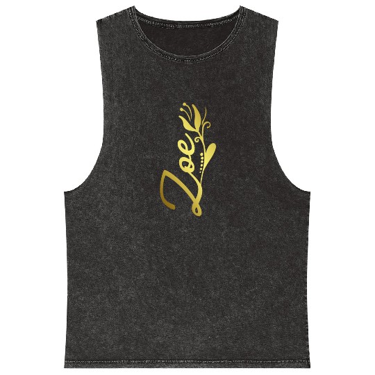 Zoe Name Faux Gold Tulip Flourish Mineral Wash Tank Tops