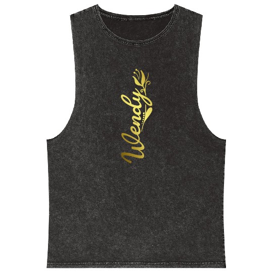 Wendy Name Faux Gold Tulip Flourish Mineral Wash Tank Tops