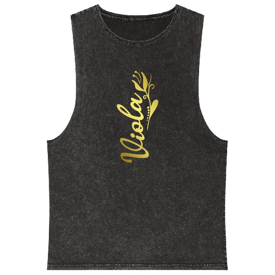 Viola Name Faux Gold Tulip Flourish Mineral Wash Tank Tops