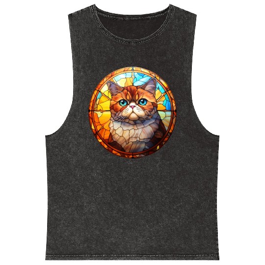Exotic Shorthair cat in stained glass Mineral Wash Tank Tops