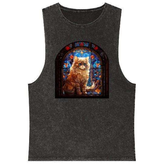 Persian cat in stained glass Mineral Wash Tank Tops