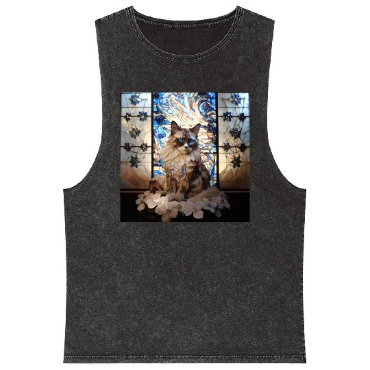 Ragdoll cat in stained glass Mineral Wash Tank Tops