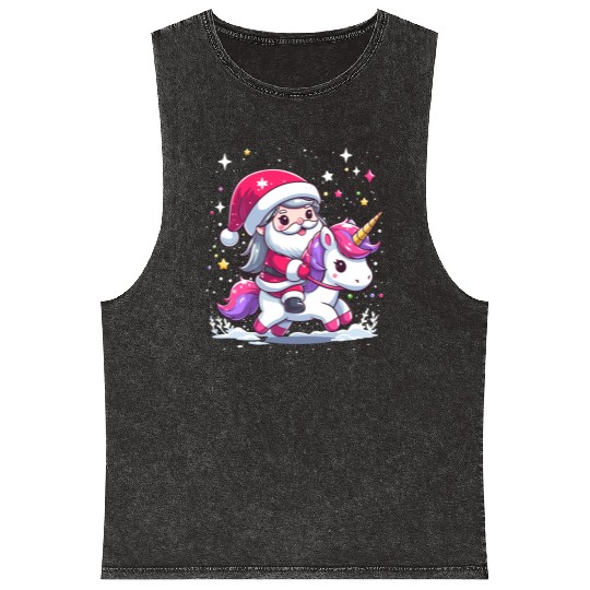 Santa Claus and Unicorn Mineral Wash Tank Tops