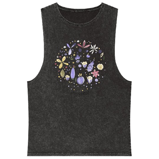 White Natural Flower Mineral Wash Tank Tops