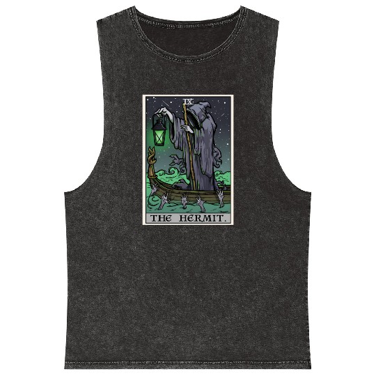 The Hermit Tarot Card Gothic Halloween Grim Reaper Mineral Wash Tank Tops