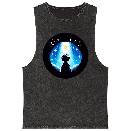 Digital Night Sky - 8-Bit Childhood Dreams Mineral Wash Tank Tops