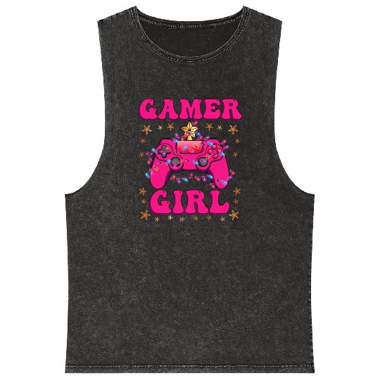 Gamer Girl Christmas Gamer Video Game X-Mas Mineral Wash Tank Tops