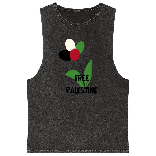 Free Palestine,Flag-colored rose ,watermelon color Mineral Wash Tank Tops