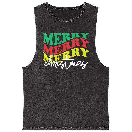 Merry merry merry Christmas, Xmas Design Mineral Wash Tank Tops