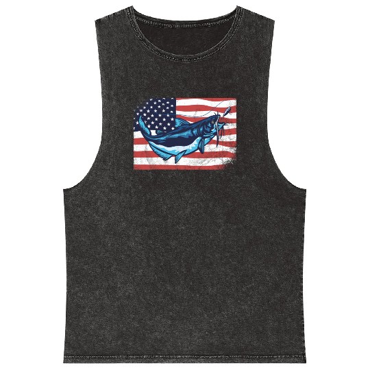 Catfish Catfishing Angler Noodler Fisherman Mirror Mineral Wash Tank Tops
