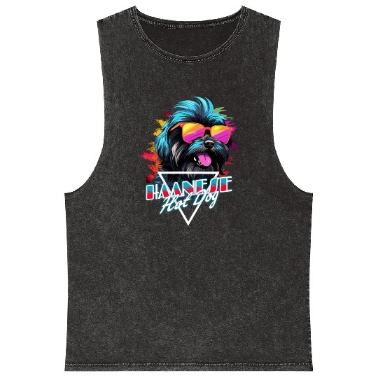 Retro Wave Havanese Hot Dog Mineral Wash Tank Tops