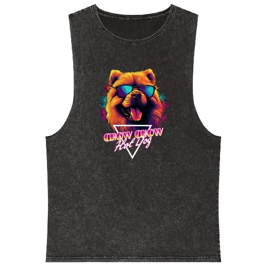 Retro Wave Chow Chow Hot Dog Mineral Wash Tank Tops