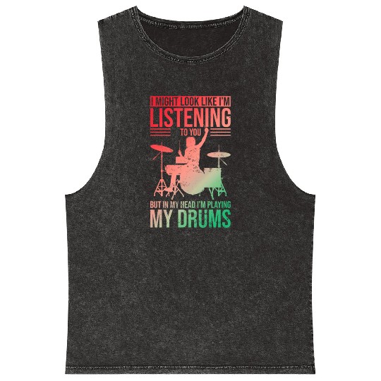 Drummer Mineral Wash Tank Tops with Unique Drums Graphic Perfect