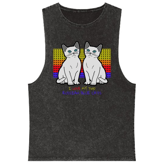 I Love My Two Russian Blue Cats Mineral Wash Tank Tops