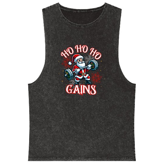 Santa Claus Christmas workout Mineral Wash Tank Tops