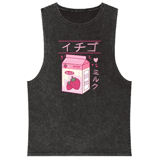 Japanese Strawberry Milk Drink Kawaii Kanji Vaporw Mineral Wash Tank Tops
