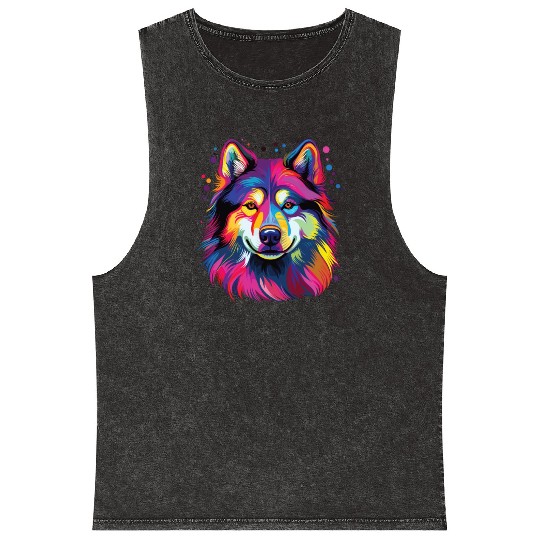 Watercolor Colorful Alaskan Malamute Mineral Wash Tank Tops