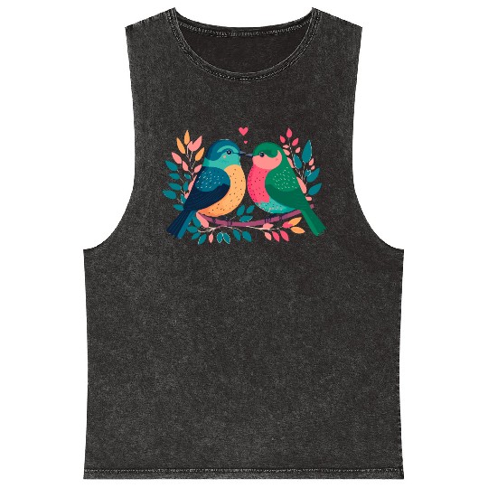 Colorful birds Mineral Wash Tank Tops