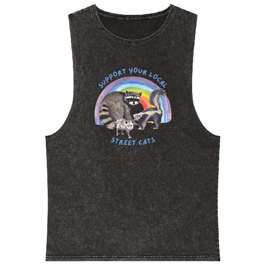 Support Your Local Funny Cats Trash Racoon Opossum Mineral Wash Tank Tops
