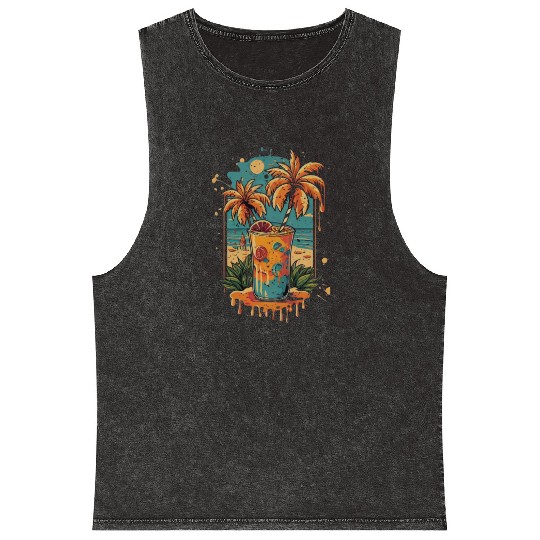 Tropical Bliss: Beach Cocktail Vibes Mineral Wash Tank Tops