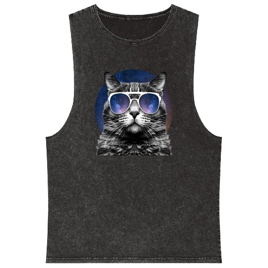Cat Space Glasses Galaxy Sunglasses Cat Lover Meme Mineral Wash Tank Tops