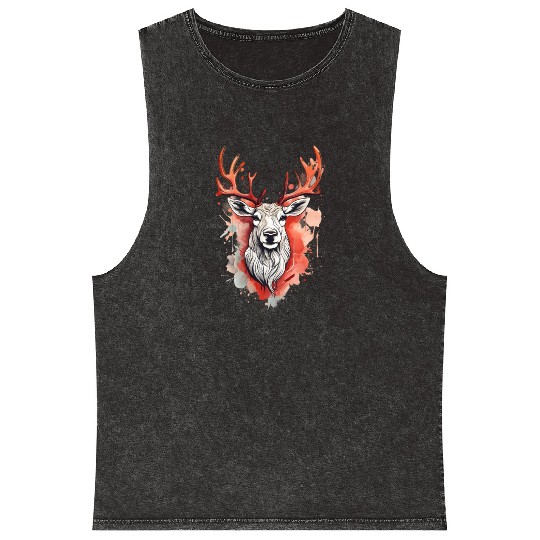 Reindeer Sublime Antler Silhouette Top Mineral Wash Tank Tops