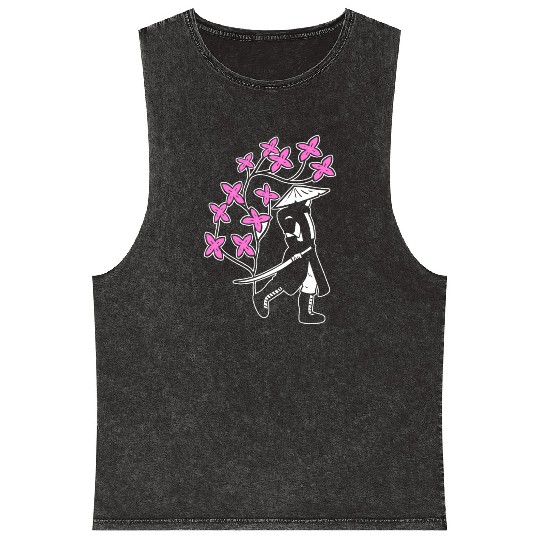 Samurai Sakura Tree Chinese Warrior Gift Mineral Wash Tank Tops