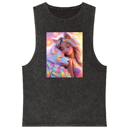 Rainbow Friends - White Wolf and Girl Mineral Wash Tank Tops