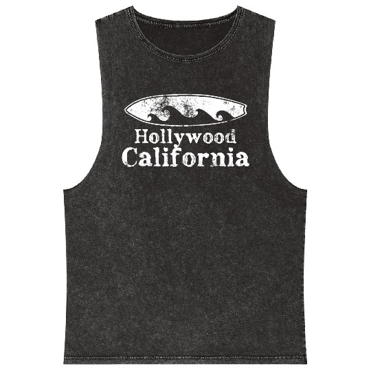 Hollywood California Surfboard Souvenirs Gifts Mineral Wash Tank Tops