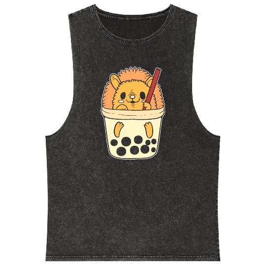 Boba Tea Hedgehog Pet Lover Gift Mineral Wash Tank Tops