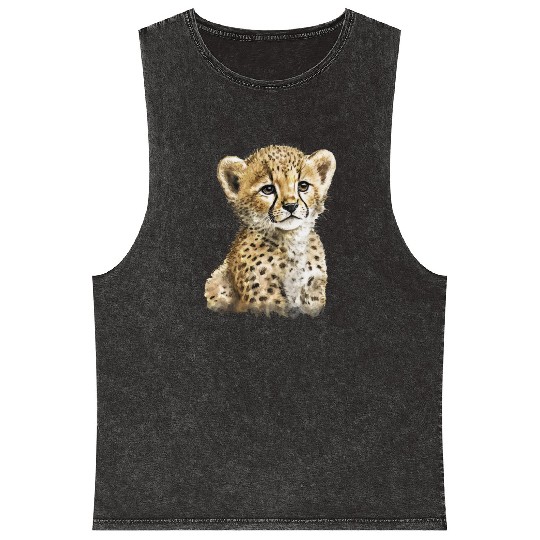 Cheetah Baby Watercolor Painting Portrait Mineral Wash Tank Tops