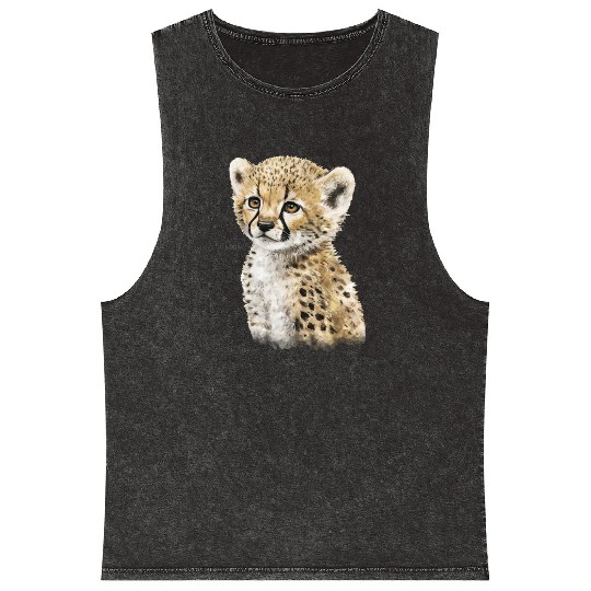 Cute Baby Cheetah Watercolor Painting Portrait Mineral Wash Tank Tops