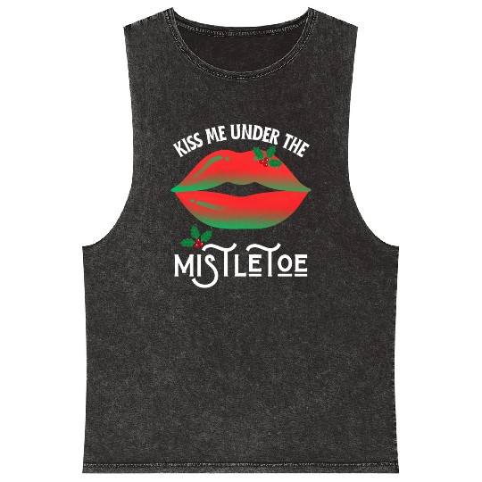 Kiss me under the Mistletoe Ugly Christmas Sweater Mineral Wash Tank Tops
