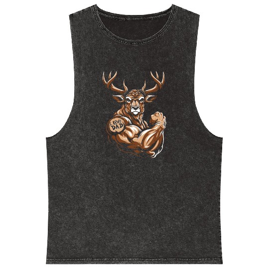 Deer Biceps Tattoo I Love Dad Mineral Wash Tank Tops