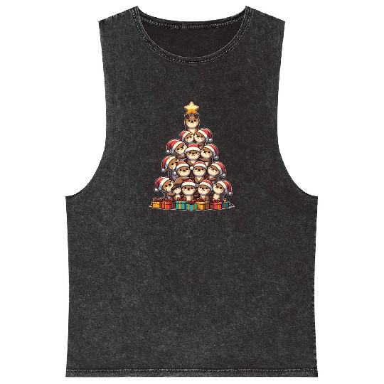 Otter Christmas Tree Merry Christmas Mineral Wash Tank Tops